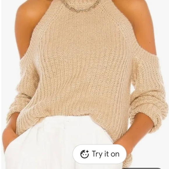 MAJORELLE Estrid Off-the-Shoulder Beige Sweater - Picture 1 of 3